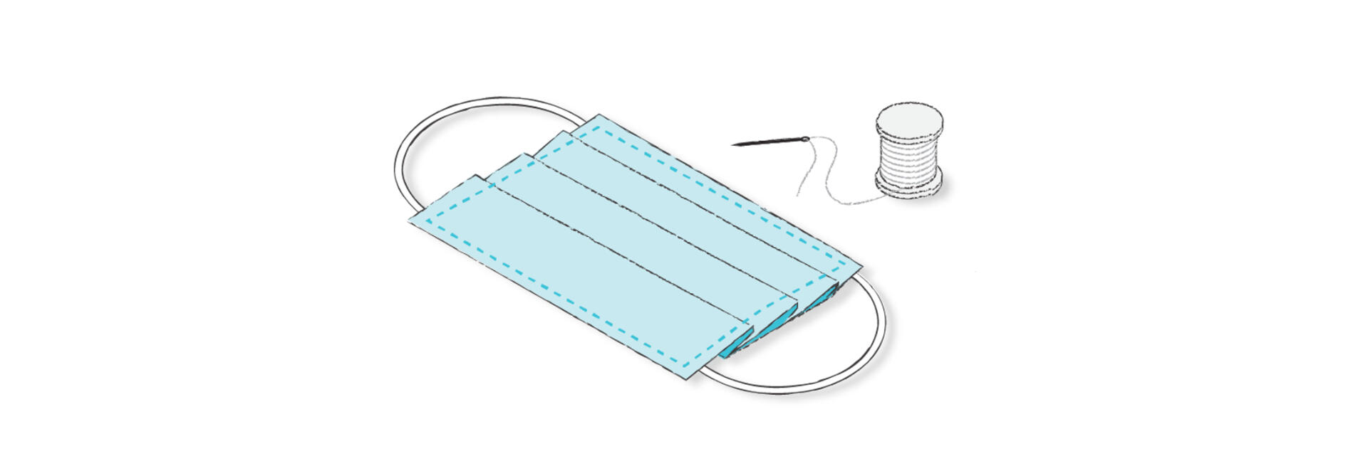 blue mask and sewing thread and needle
